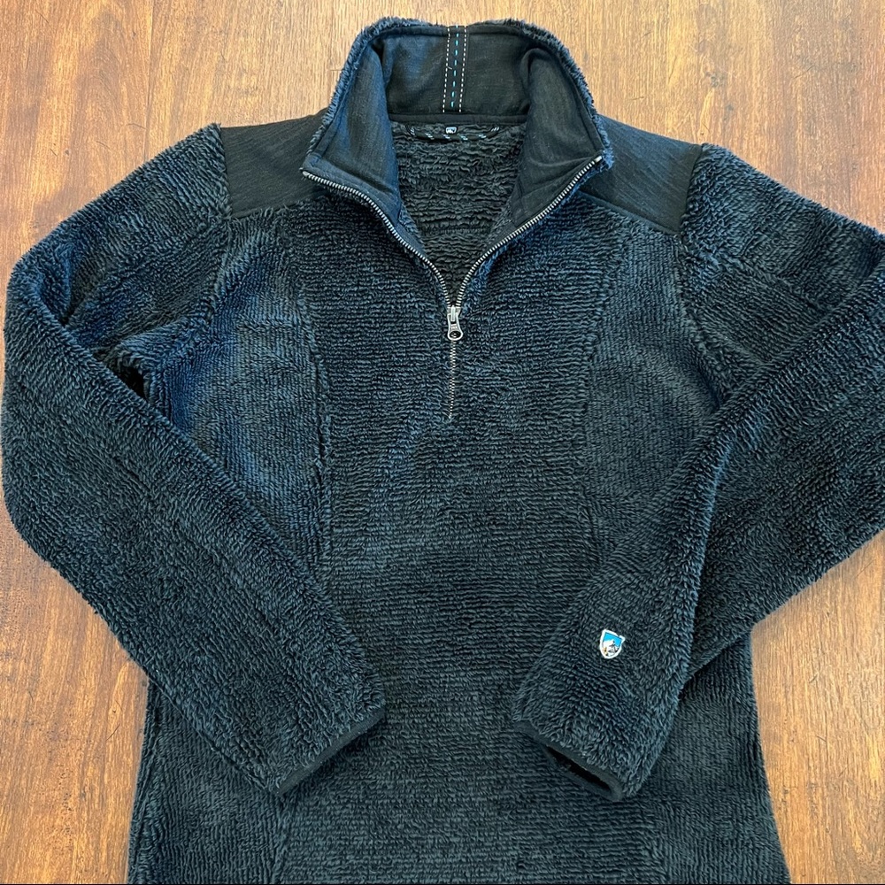 KUHL 1/4 Zip Fleece Thick Deep Pile Pullover Sweater Jacket Grey Black SMALL